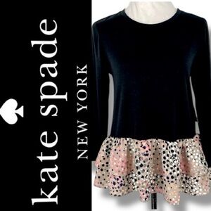 Kate Spade Broome Street Soiree Polka Dot Mixed Media Ruffle modal Top SZ small